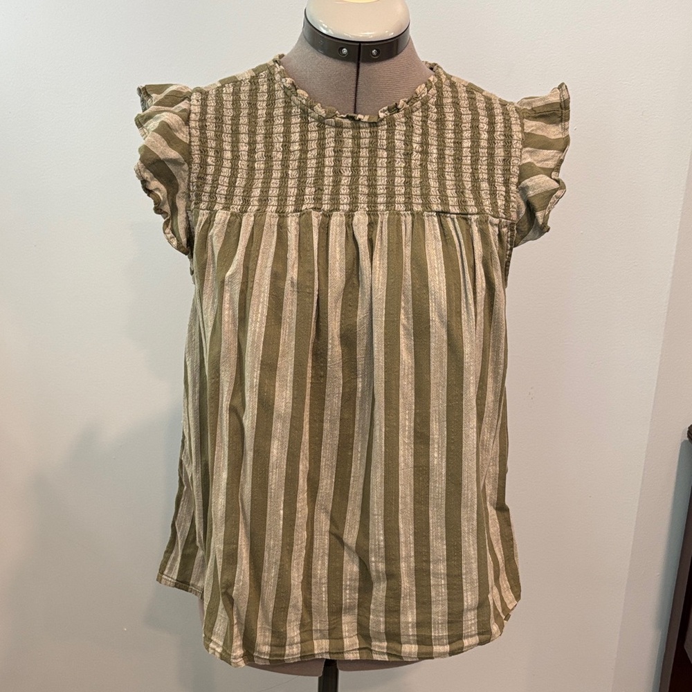 Old Navy Olive Cap sleeve Striped Blouse